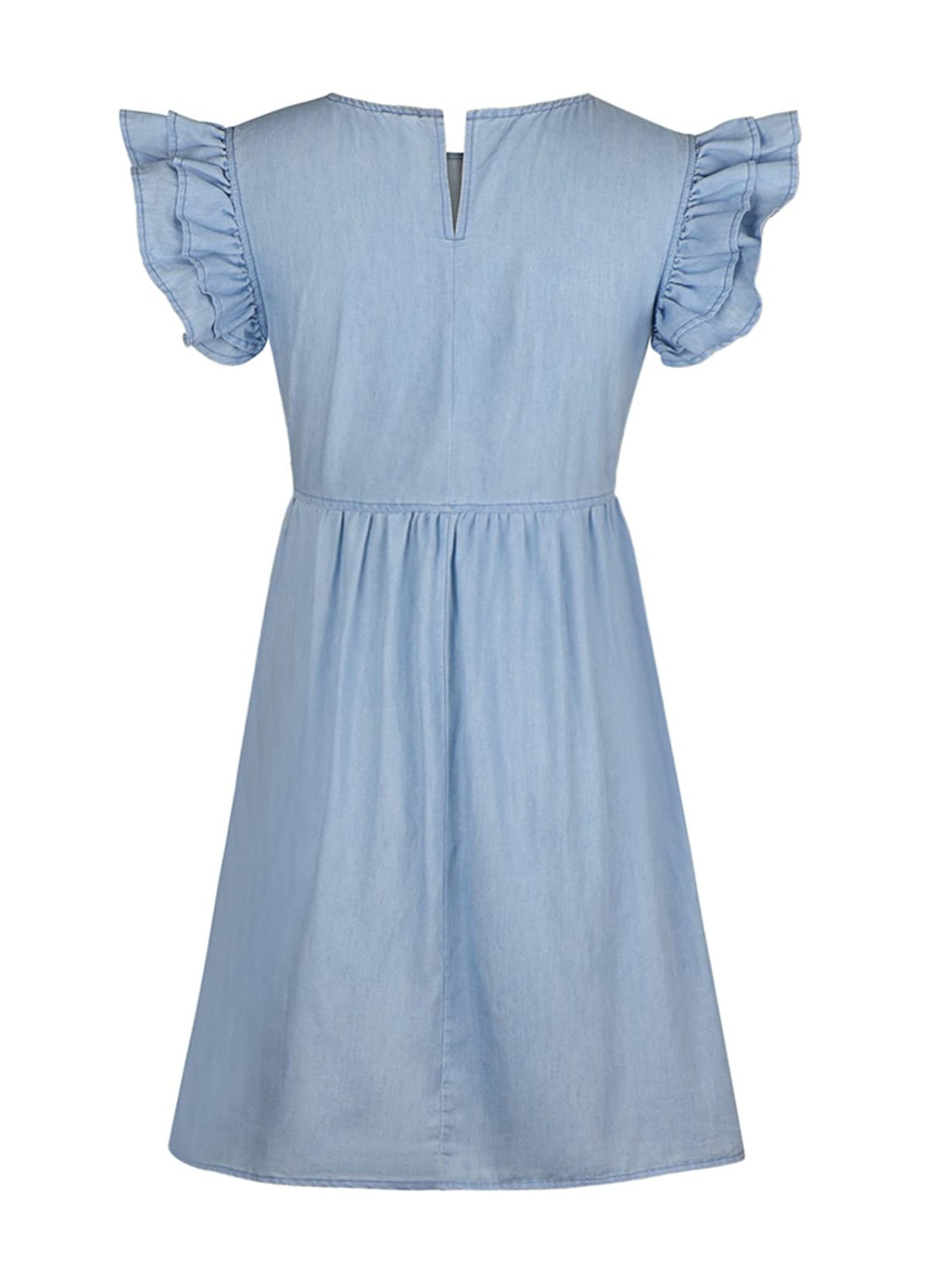 Full Size Ruffled Round Neck Cap Sleeve Denim Dress – product image 2