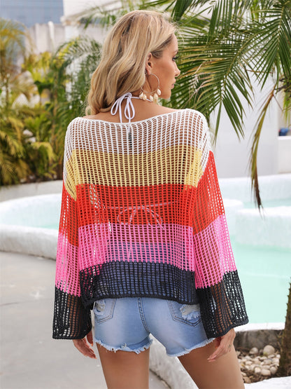 Color Block Openwork Boat Neck Cover Up – product image 2