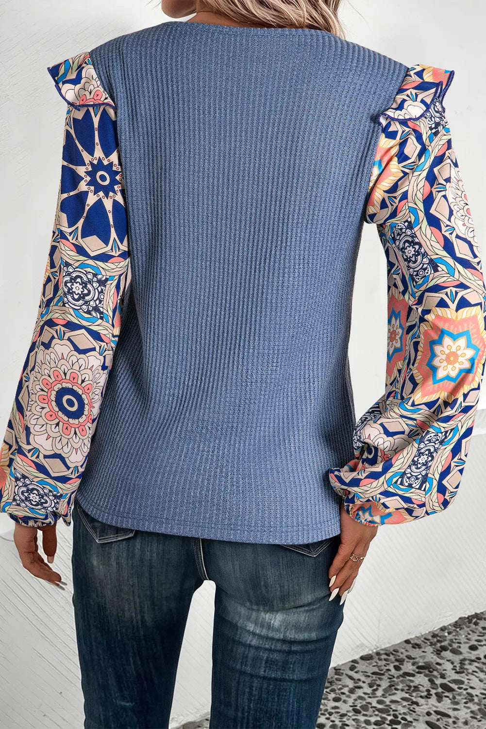 Ruffled Printed Round Neck Long Sleeve Top – product image 2