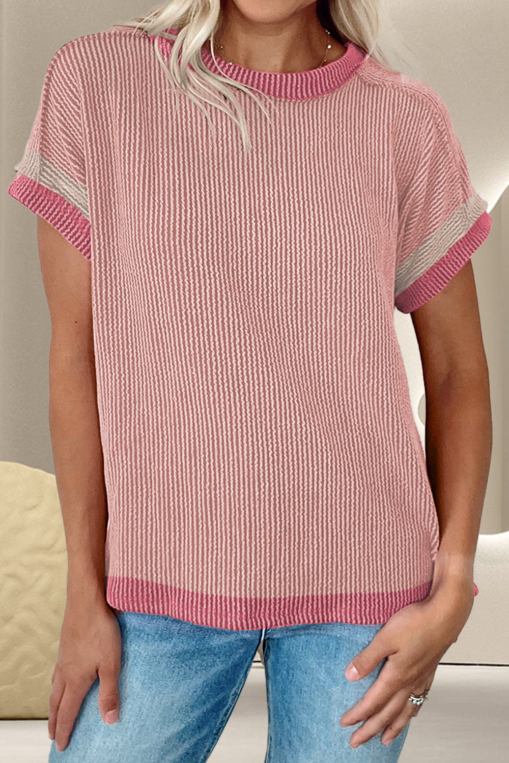 Color Block Round Neck Cap Sleeve T-Shirt – product image 11