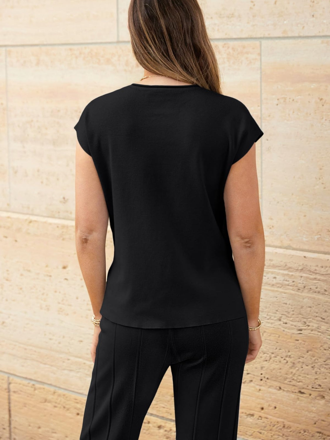 Round Neck Cap Sleeve Top and Pants Knit Set – product image 9