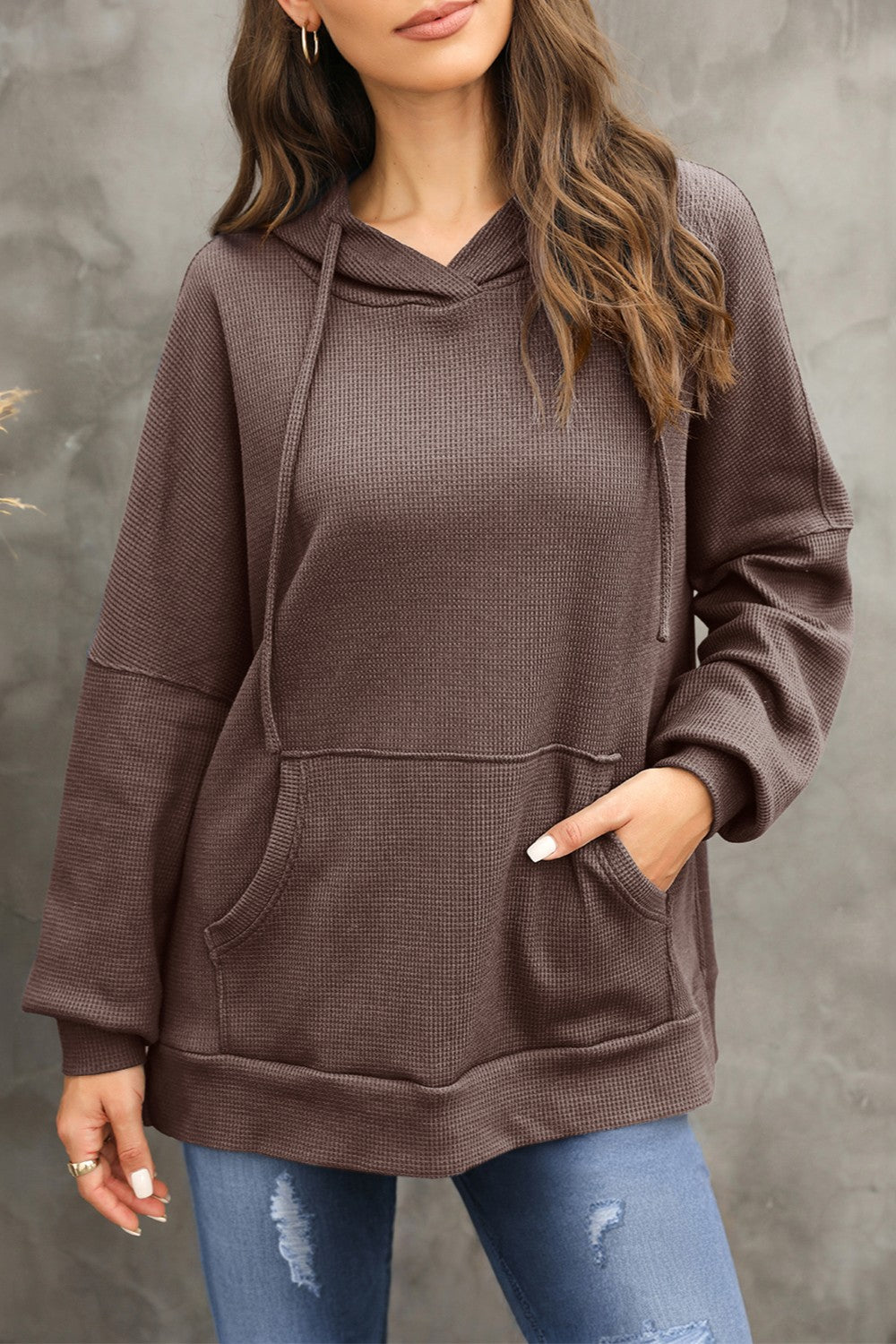 Waffle-Knit Long Sleeve Hoodie – product image 14
