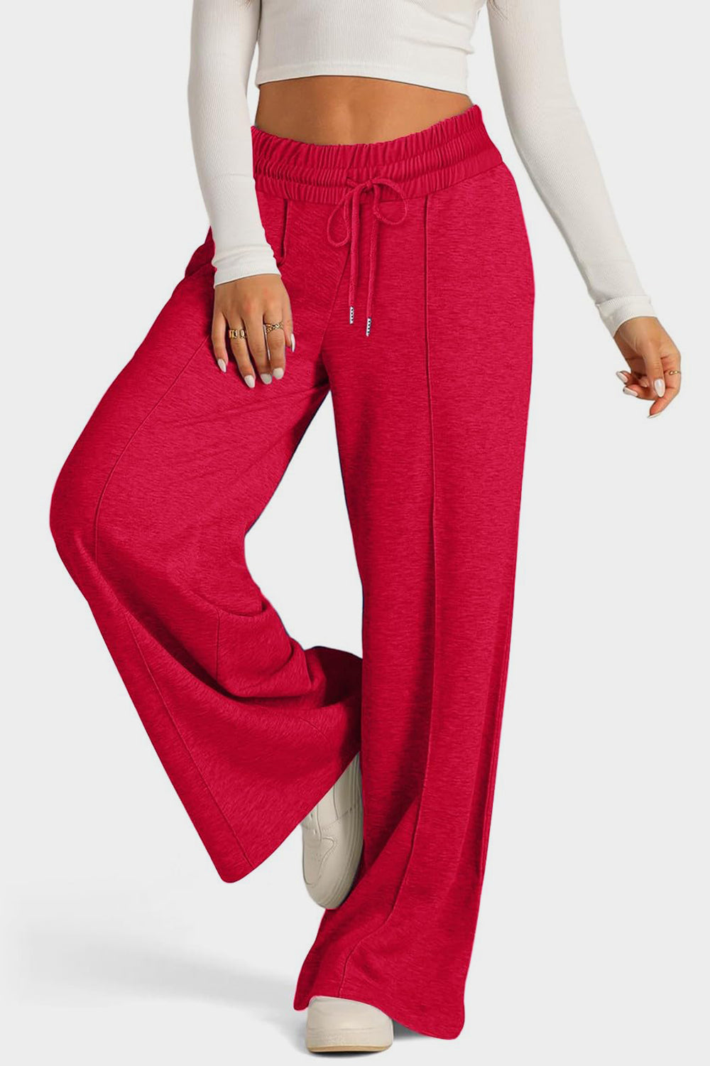 Drawstring Elastic Waist Wide Leg Pants – product image 13