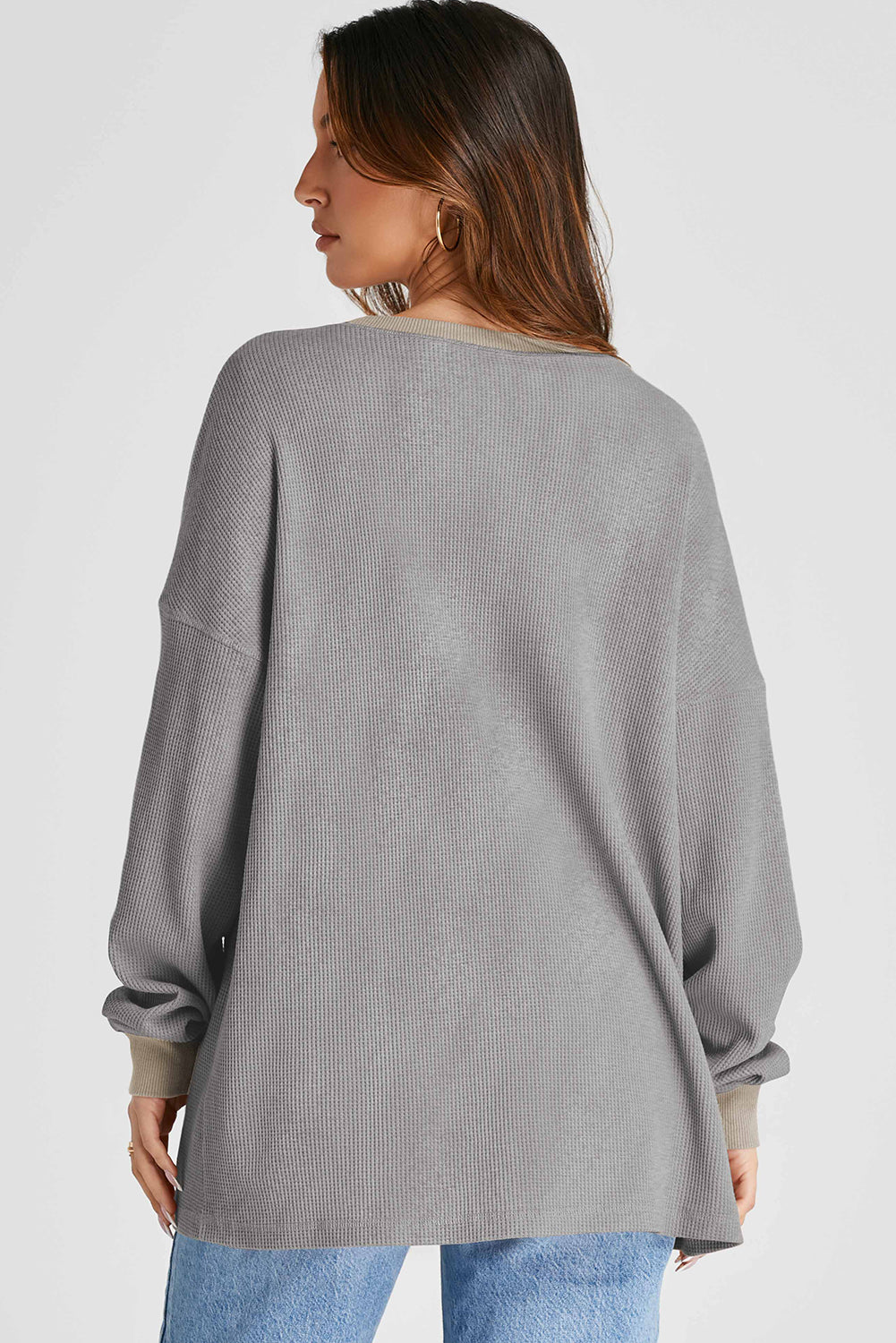 Waffle-Knit Long Sleeve Sweatshirt – product image 9