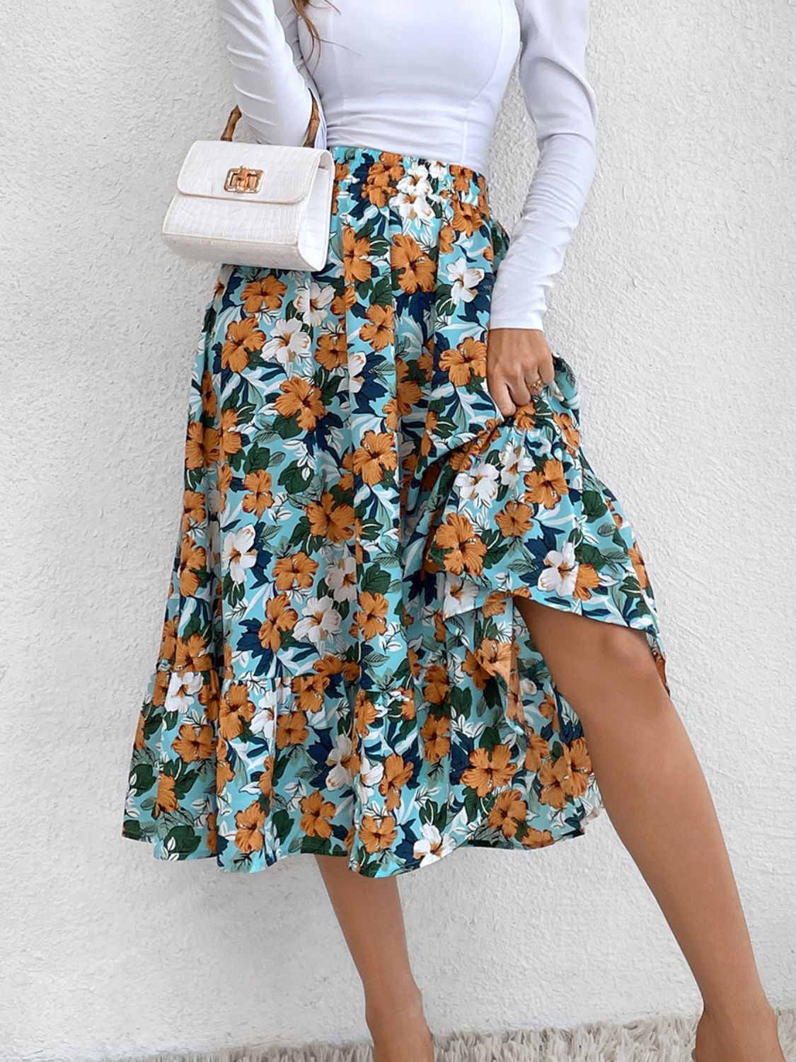 Printed Elastic Waist Midi Skirt – product image 16