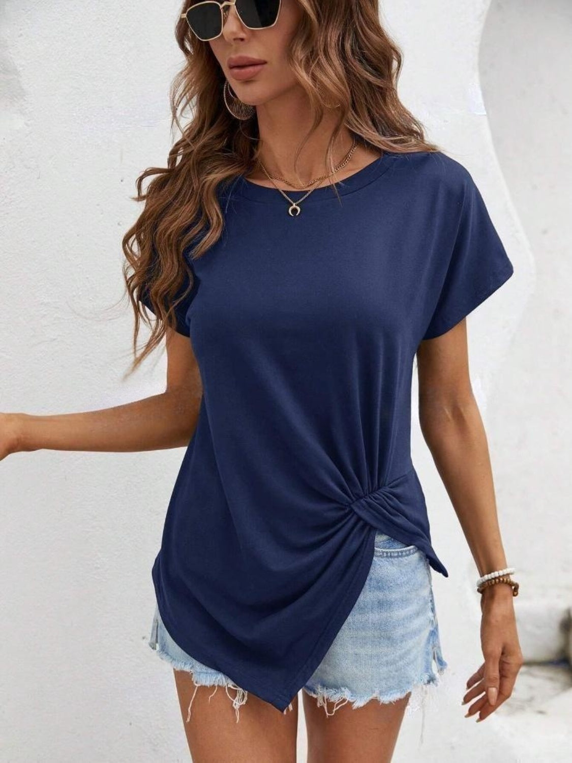 Asymmetric Hem Round Neck T-Shirt – product image 10
