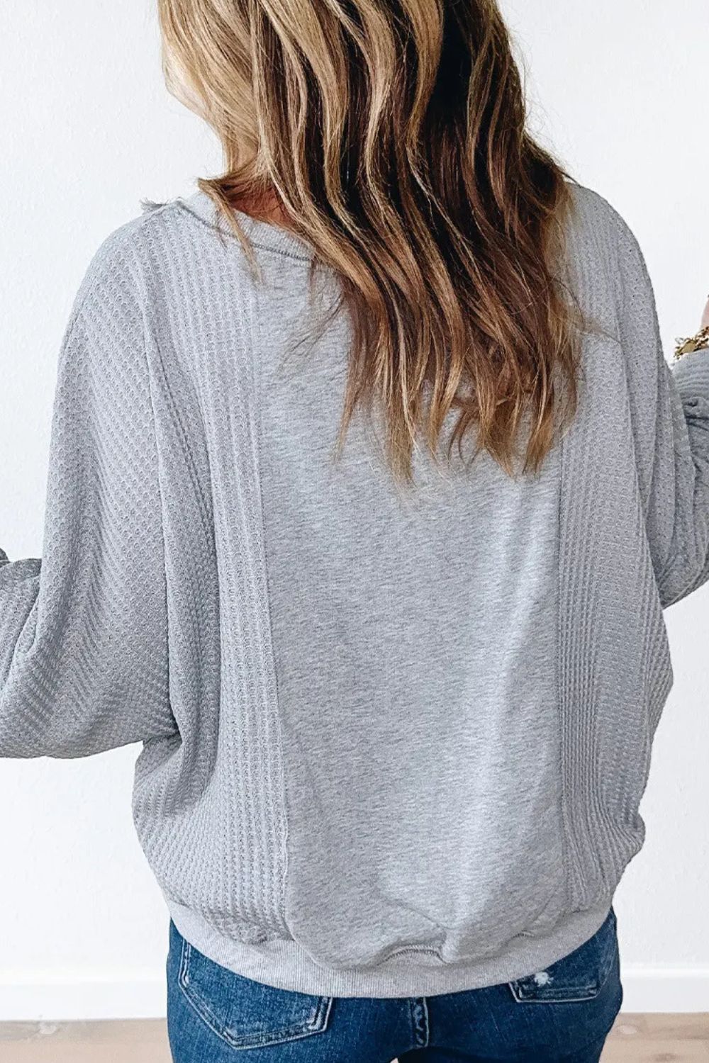 Waffle-Knit Round Neck Long Sleeve Top – product image 3
