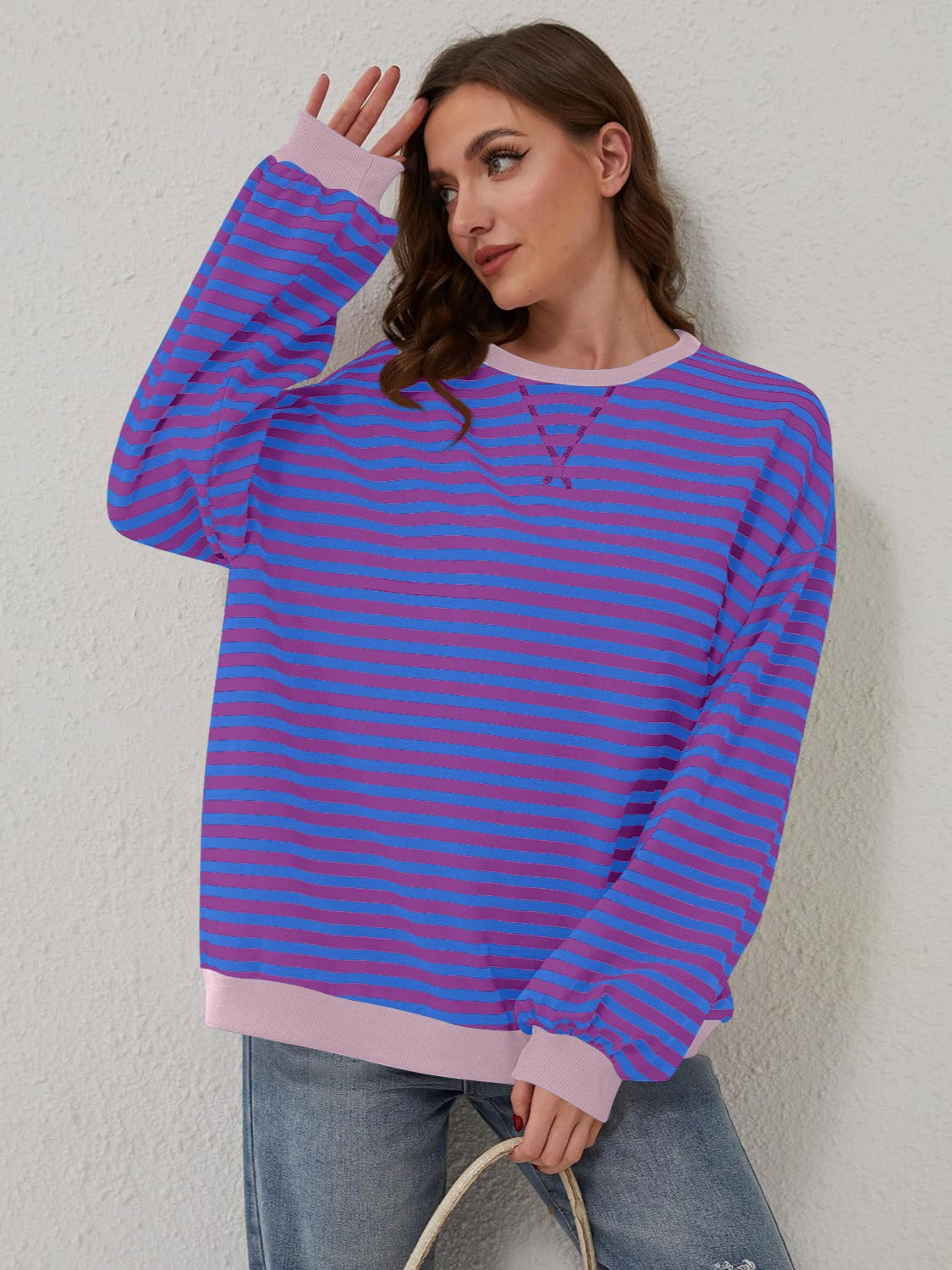Contrast Striped Long Sleeve Sweatshirt – product image 10