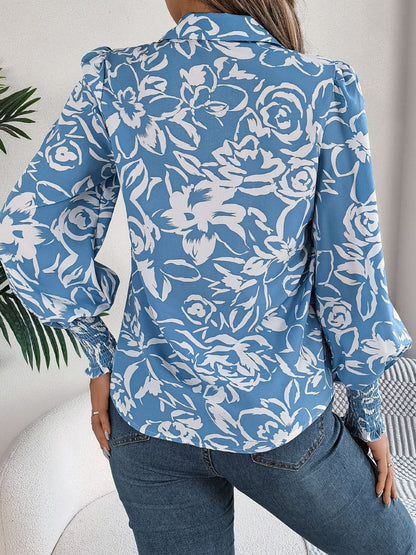 Printed Collared Neck Lantern Sleeve Shirt – product image 2