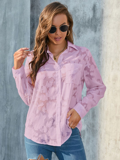 Full Size Collared Neck Long Sleeve Shirt Plus Size – product image 16
