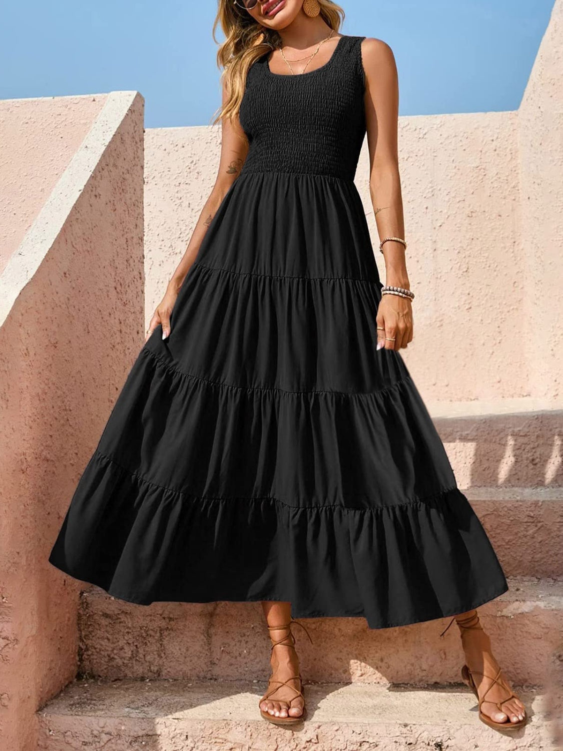 Tiered Smocked Wide Strap Dress – product image 11