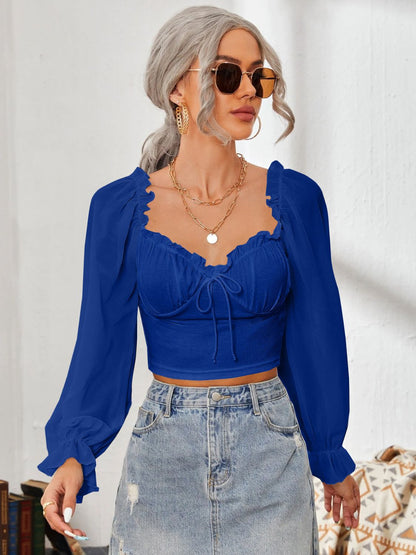 Mesh Sweetheart Neck Flounce Sleeve Top – product image 10
