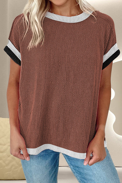 Color Block Round Neck Cap Sleeve T-Shirt – product image 5