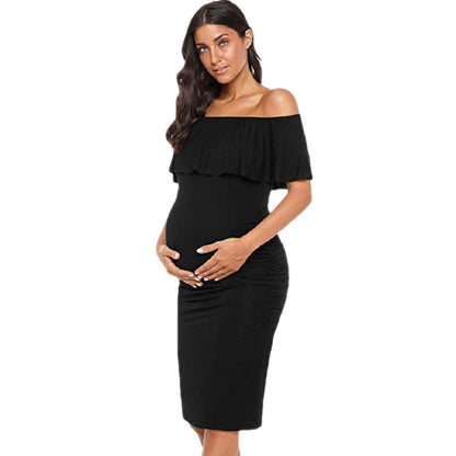 Off-Shoulder Sleeveless Maternity Dress with Frills