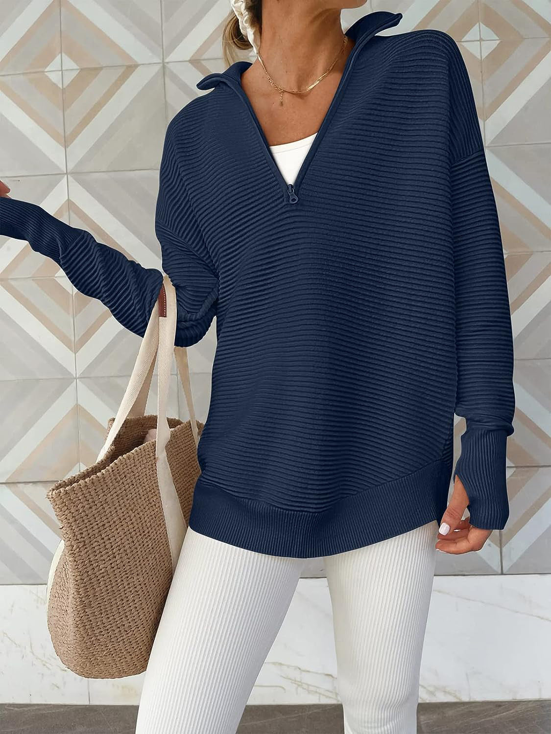 Half Zip Long Sleeve Knit Top – product image 22