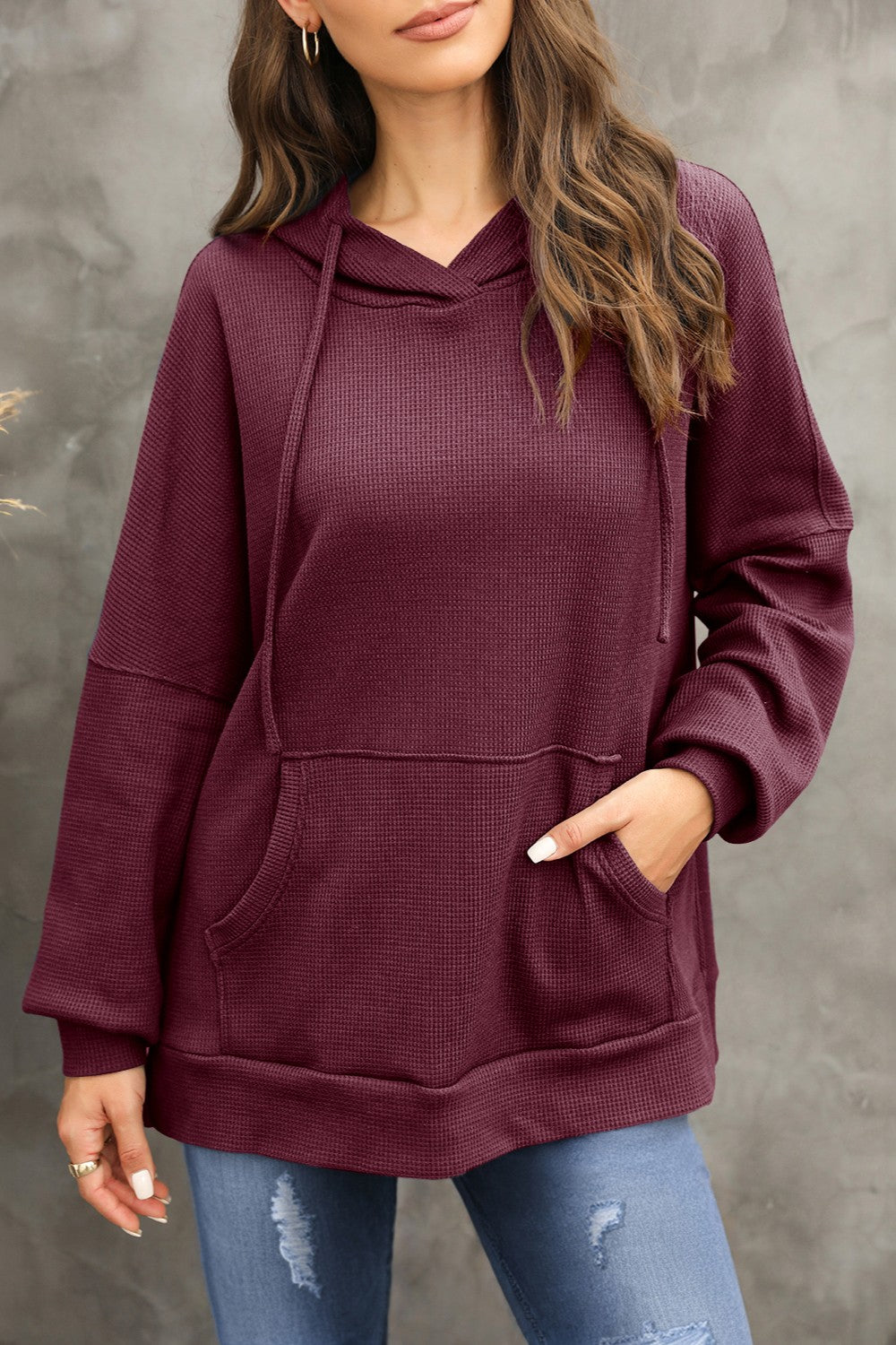 Waffle-Knit Long Sleeve Hoodie – product image 15