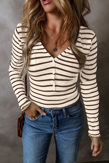 Striped V-Neck Long Sleeve Top – product image 5