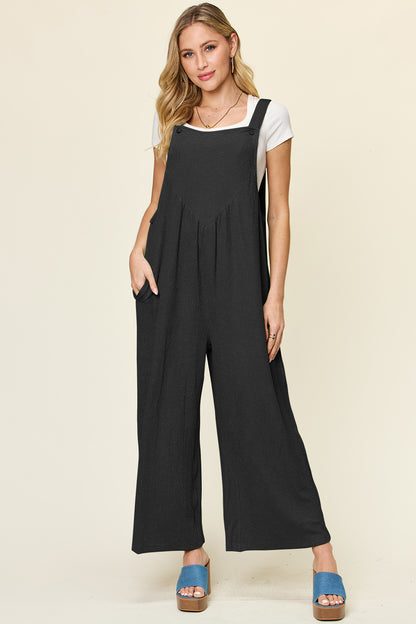 Double Take Full Size Texture Sleeveless Wide Leg Overall – product image 1