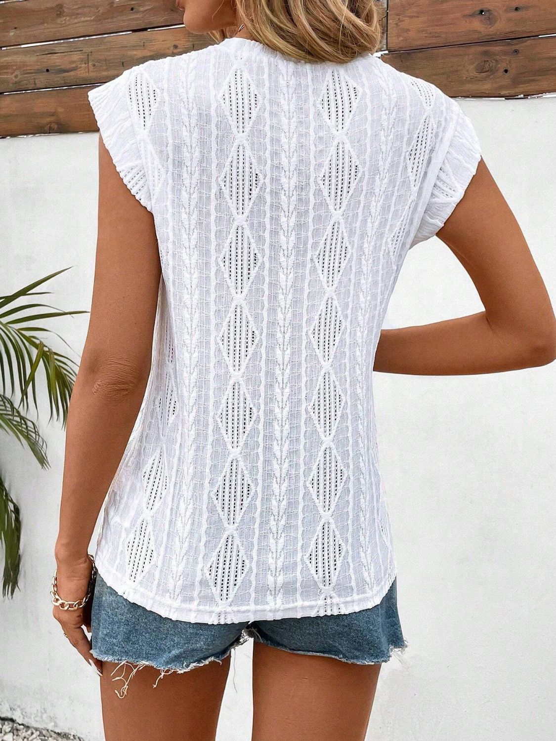 Eyelet Round Neck Cap Sleeve Top – product image 2