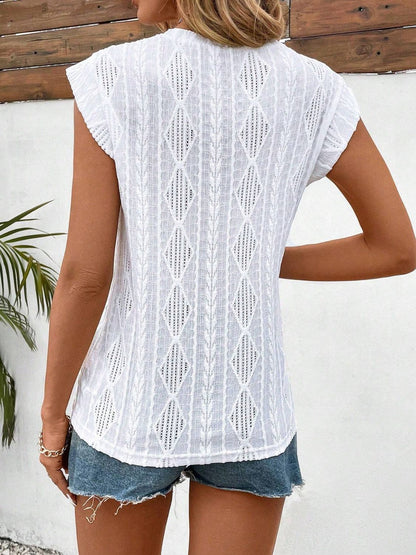 Eyelet Round Neck Cap Sleeve Top – product image 2