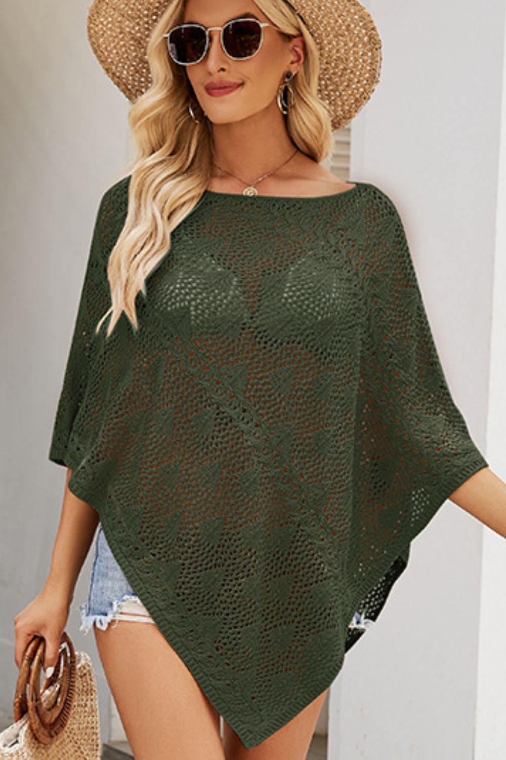 Openwork Boat Neck Shawl Cover Up – product image 5