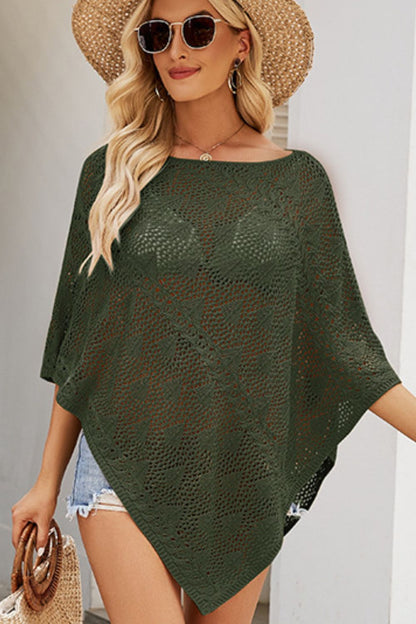 Openwork Boat Neck Shawl Cover Up – product image 5