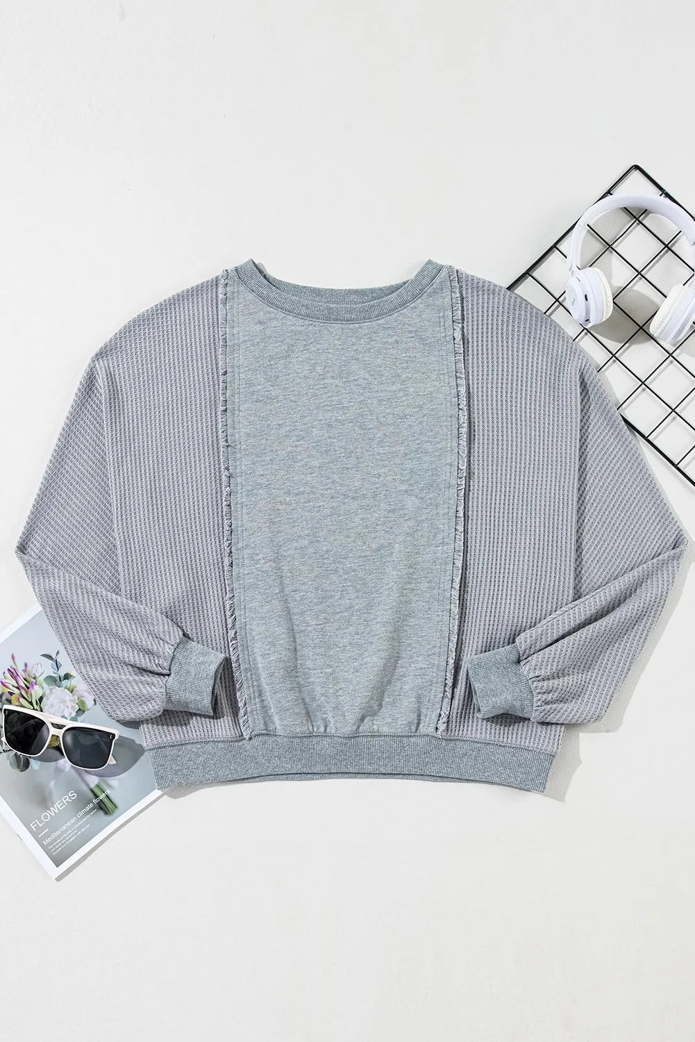 Waffle-Knit Round Neck Long Sleeve Top – product image 4
