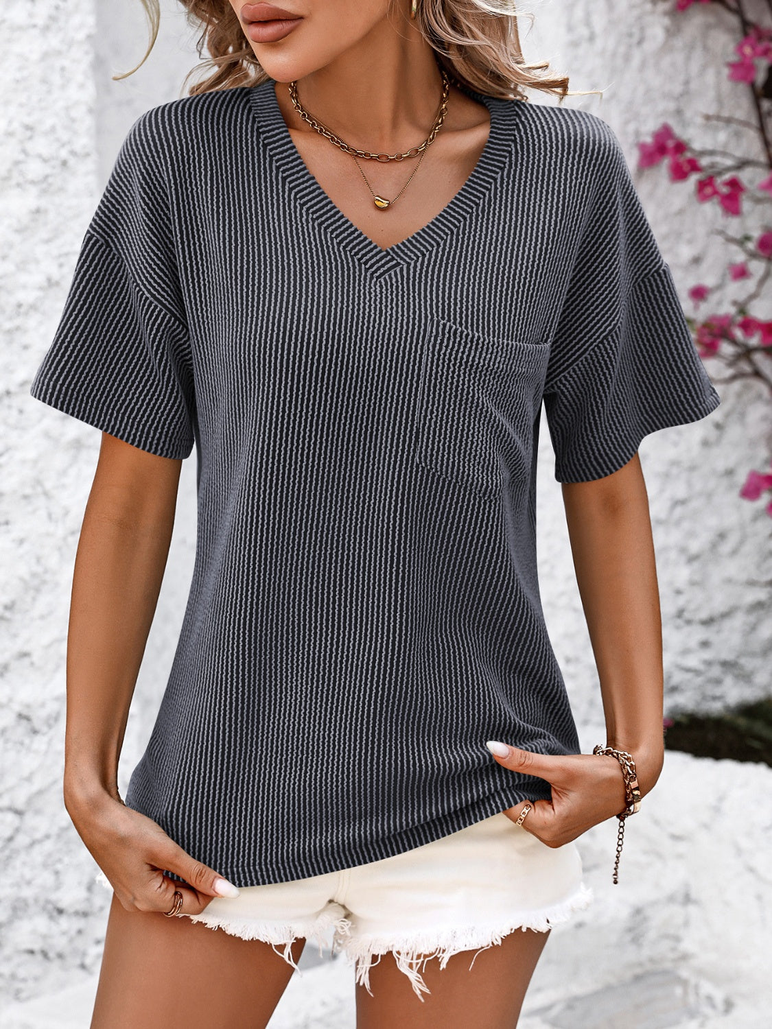 V-Neck Dropped Shoulder T-Shirt – product image 8