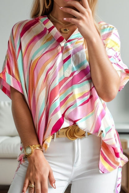 Color Block V-Neck Half Sleeve Blouse – product image 1