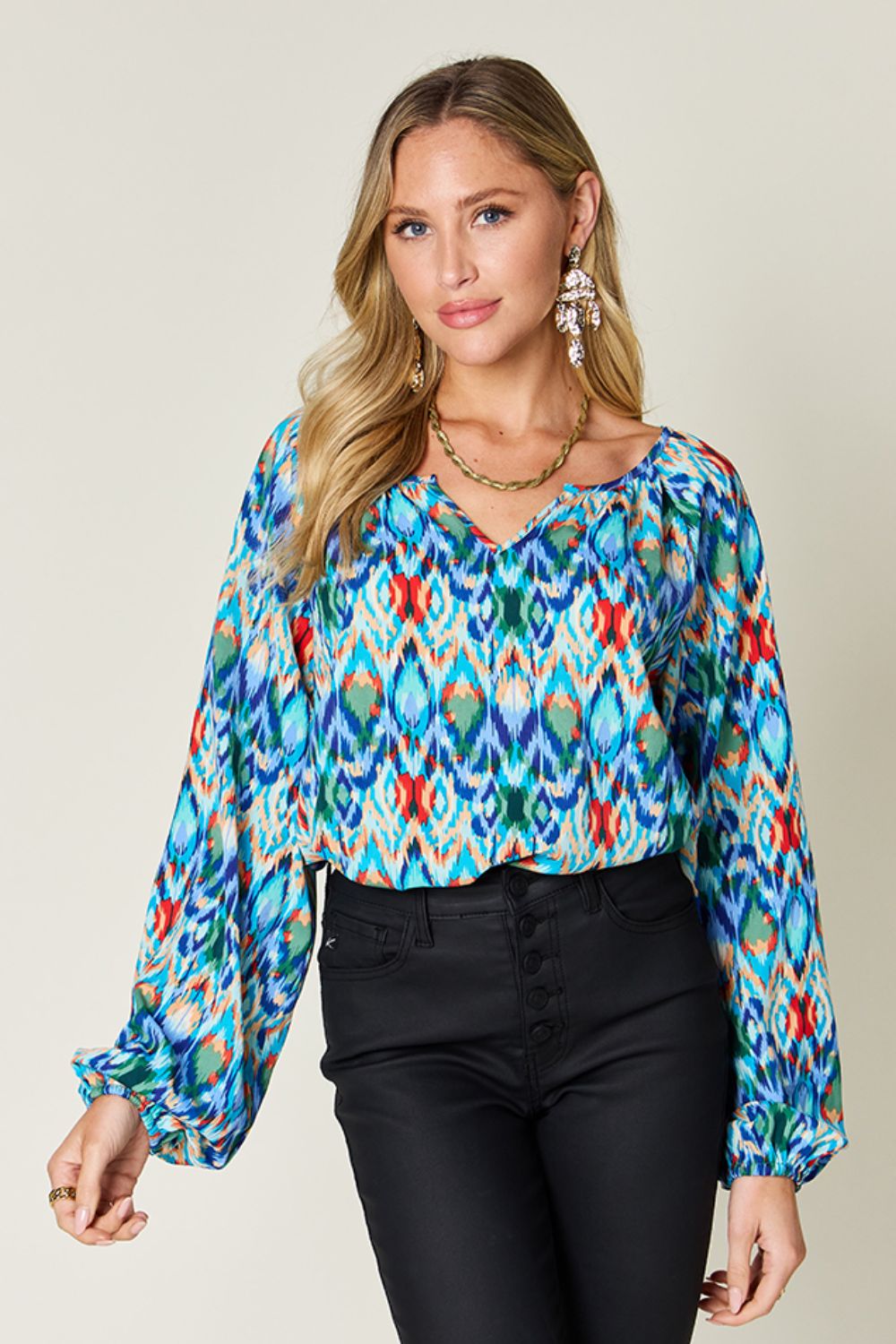 Double Take Full Size Printed Balloon Sleeve Blouse – product image 17