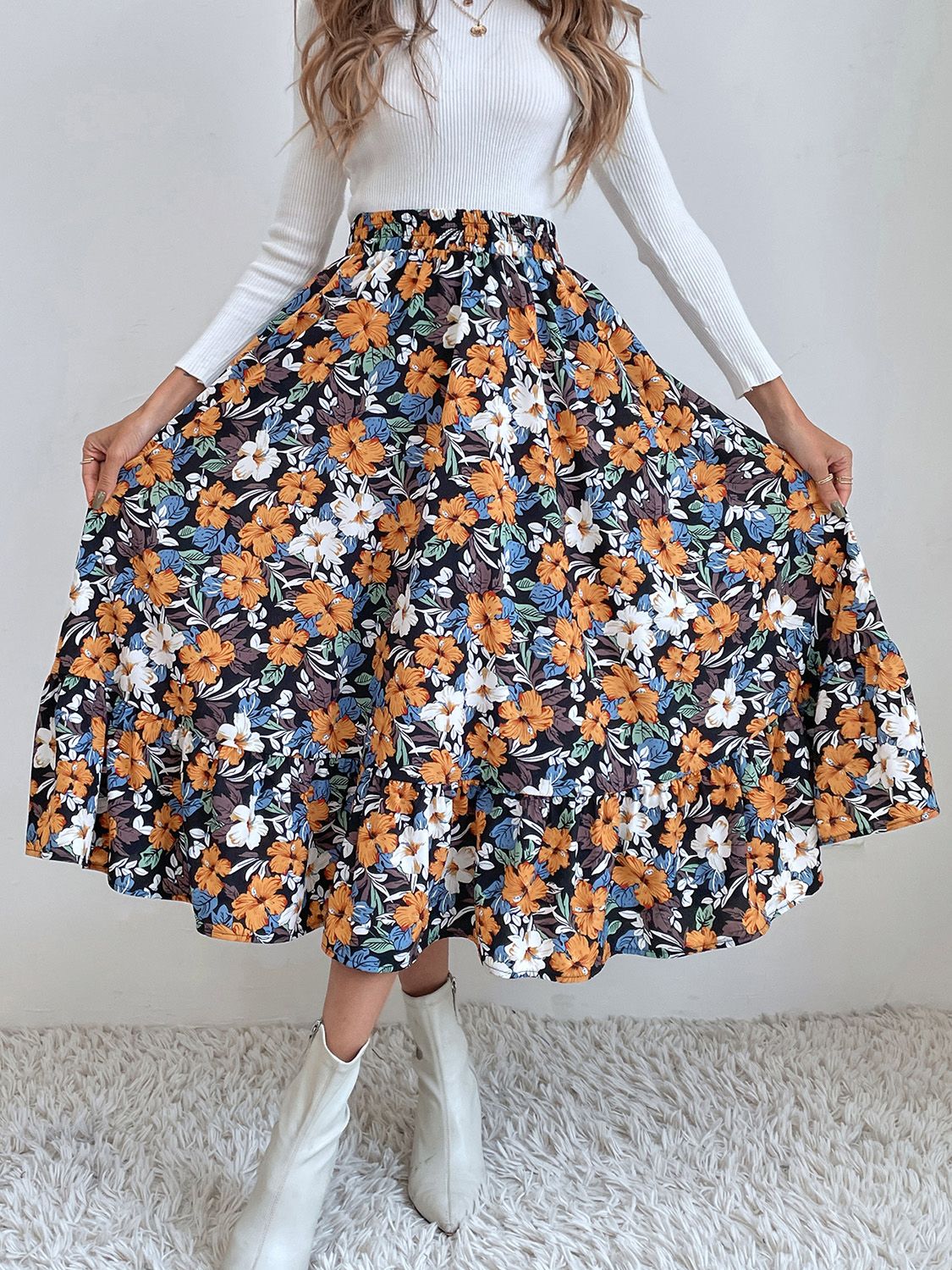 Printed Elastic Waist Midi Skirt – product image 7