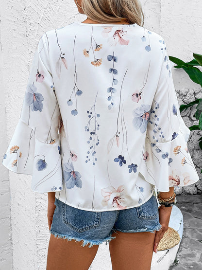 Ruffled Printed V-Neck Half Sleeve Blouse – product image 4