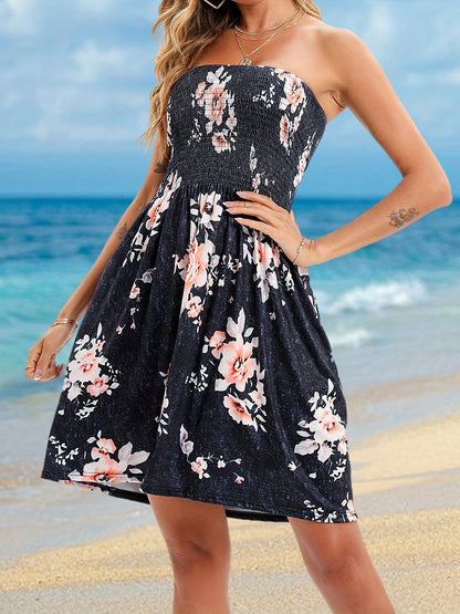 Full Size Smocked Printed Tube Mini Dress – product image 1