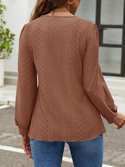 Eyelet Round Neck Long Sleeve Top – product image 28
