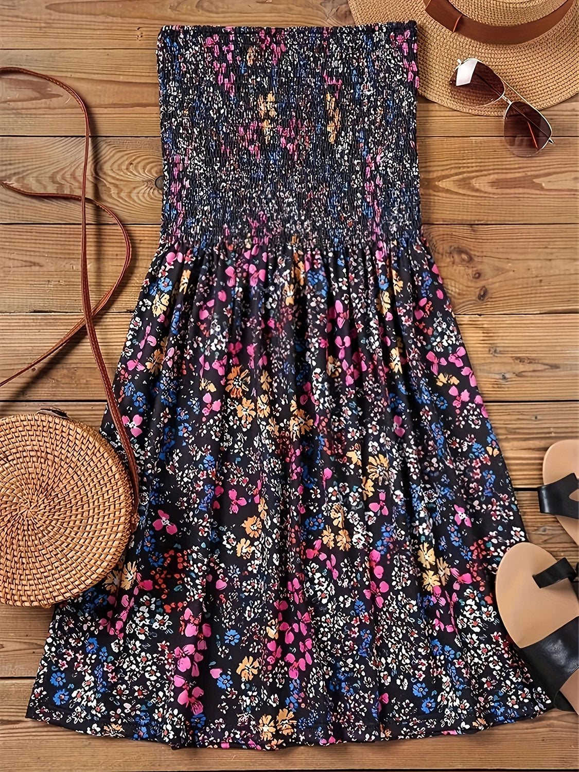 Full Size Smocked Printed Tube Mini Dress – product image 9