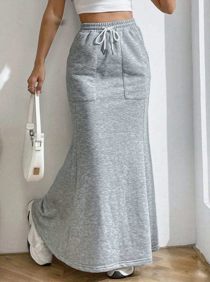 Pocket Drawstring Midi Skirt Women's Clothing