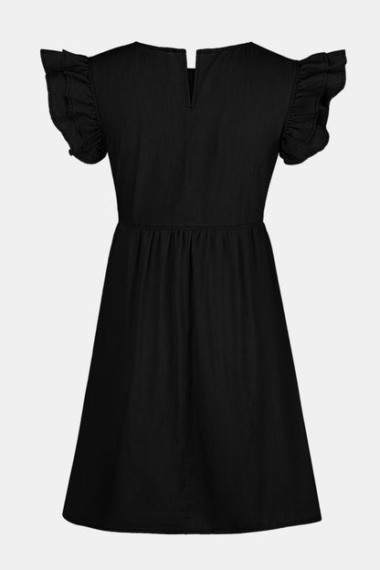 Full Size Ruffled Round Neck Cap Sleeve Denim Dress – product image 11