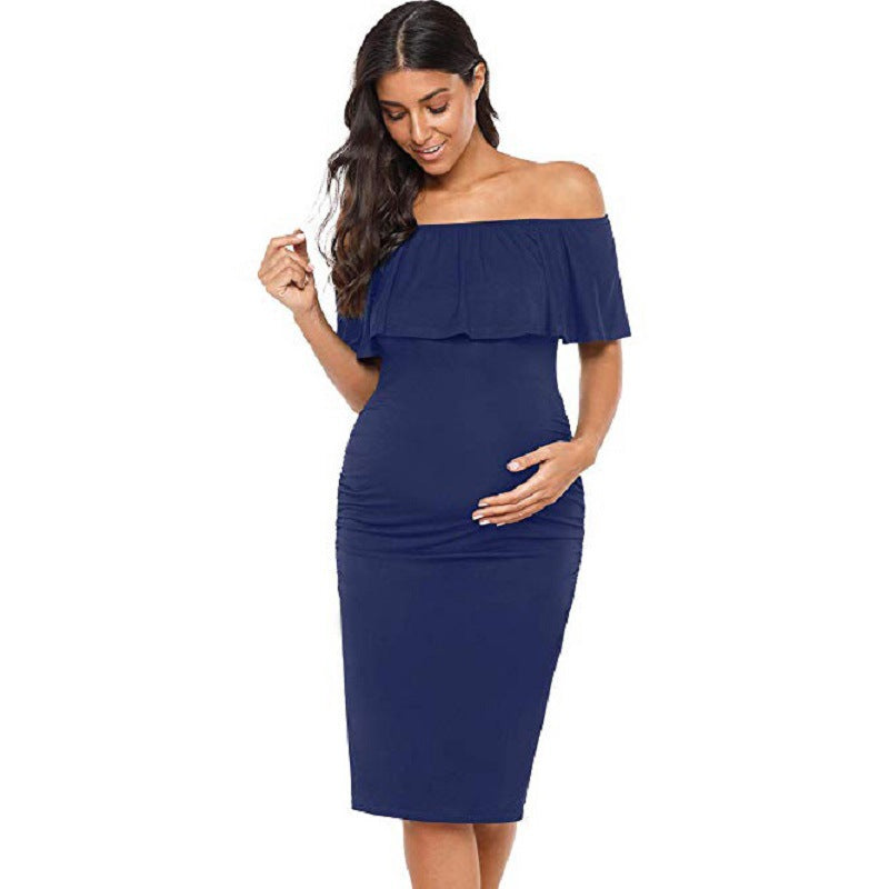 Off-Shoulder Sleeveless Maternity Dress with Frills