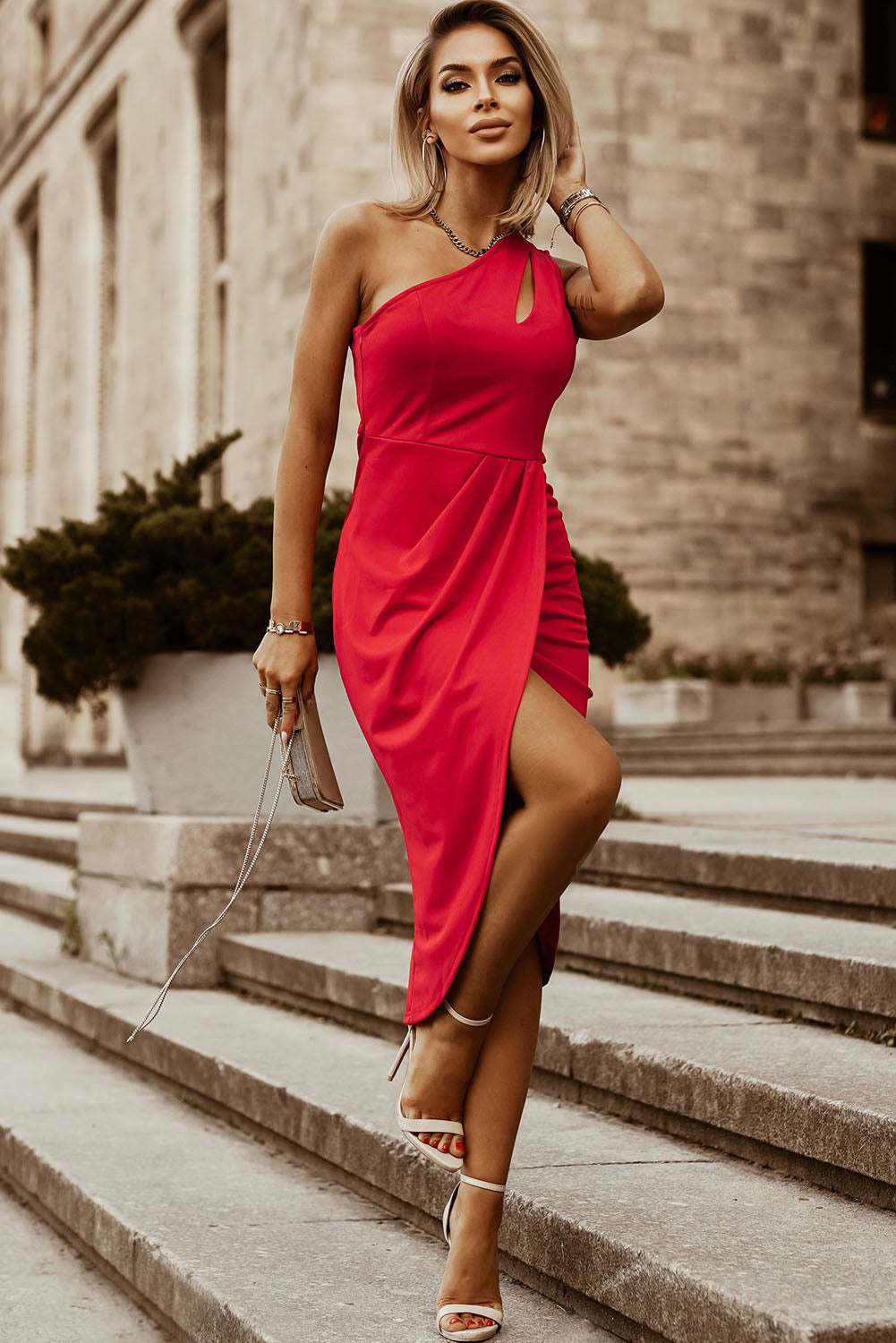 Ruched Cutout Single Shoulder Dress – product image 9