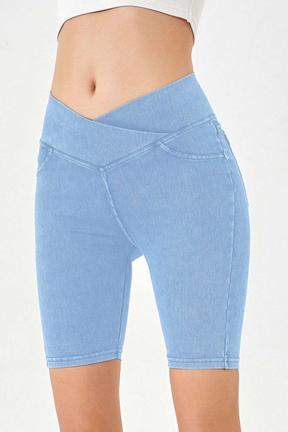 Basic Bae Asymmetrical Waist Denim Shorts with Pockets – product image 17
