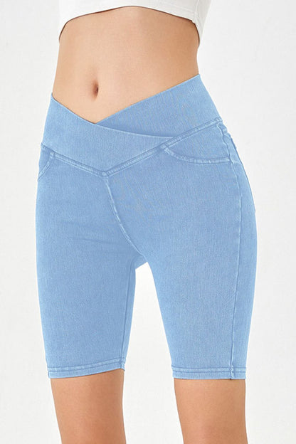 Basic Bae Asymmetrical Waist Denim Shorts with Pockets – product image 17