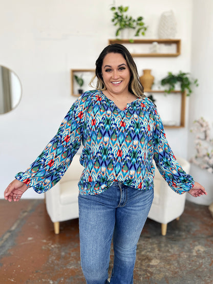 Double Take Full Size Printed Balloon Sleeve Blouse – product image 1