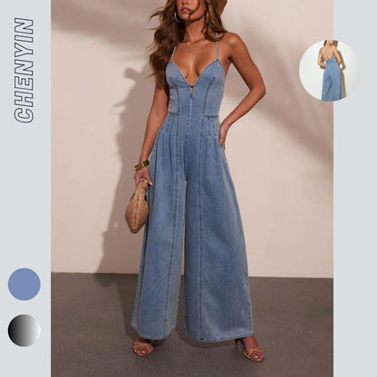 Women's Washed High-Stretch Wide-Leg Jumpsuit