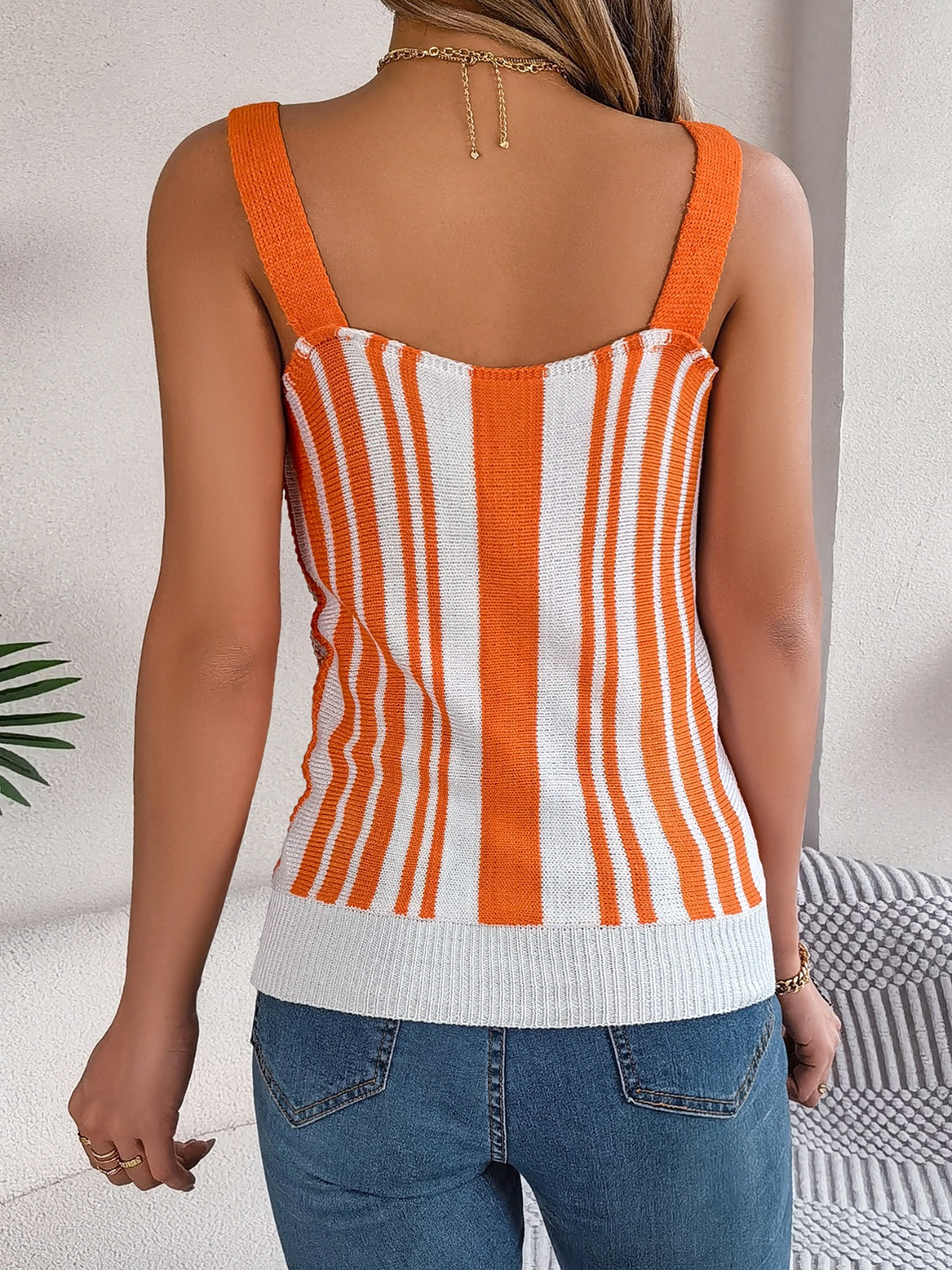 Openwork Striped V-Neck Tank – product image 10