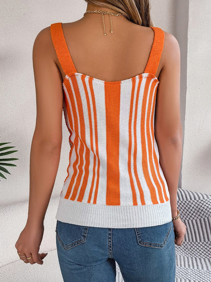 Openwork Striped V-Neck Tank – product image 10