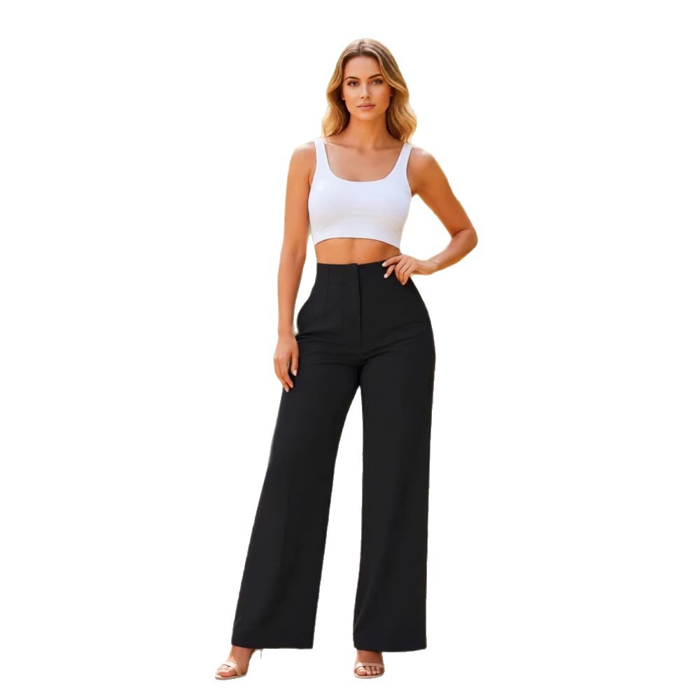 Womens Casual Solid-color Wide-leg Pants