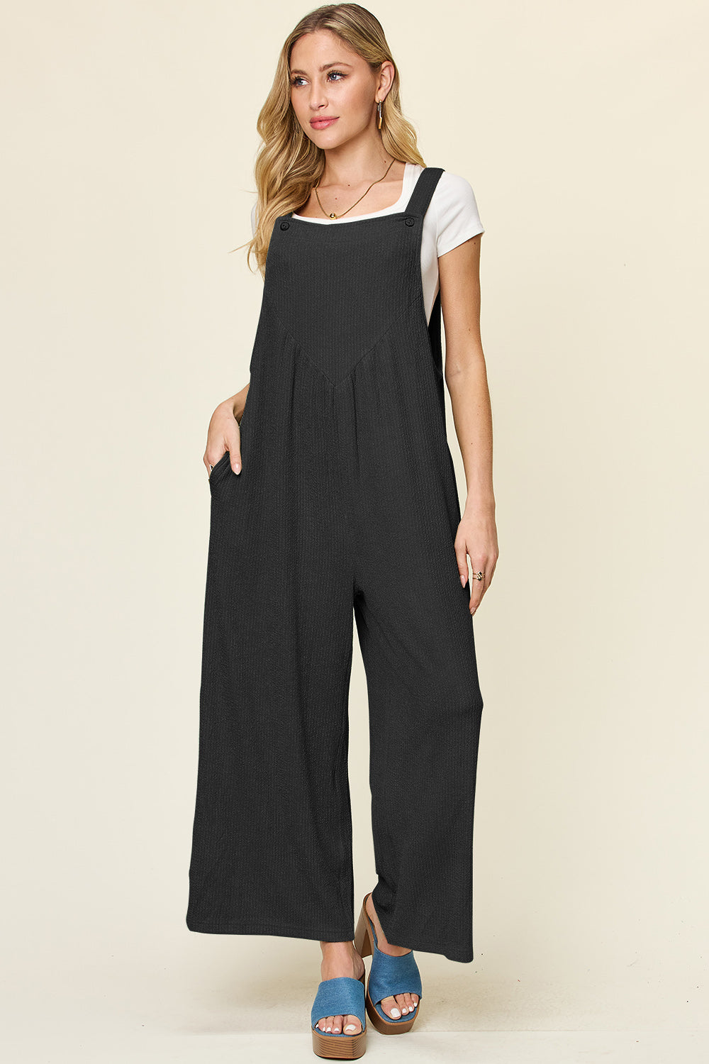 Double Take Full Size Texture Sleeveless Wide Leg Overall – product image 3