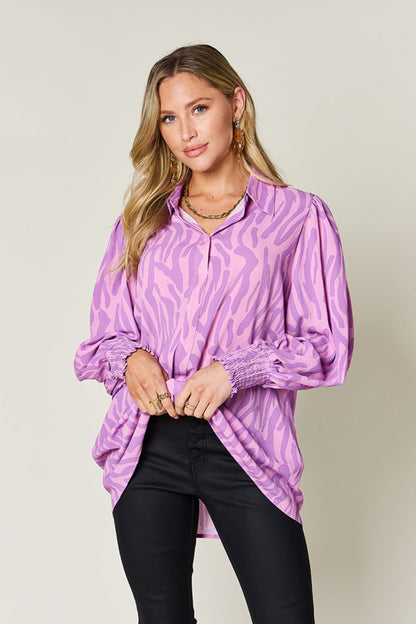 Double Take Full Size Printed Smocked Long Sleeve Blouse – product image 9
