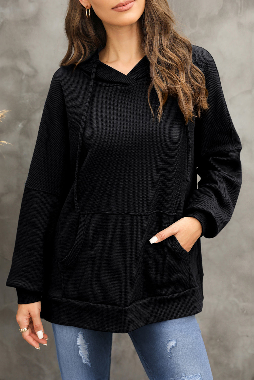 Waffle-Knit Long Sleeve Hoodie – product image 1