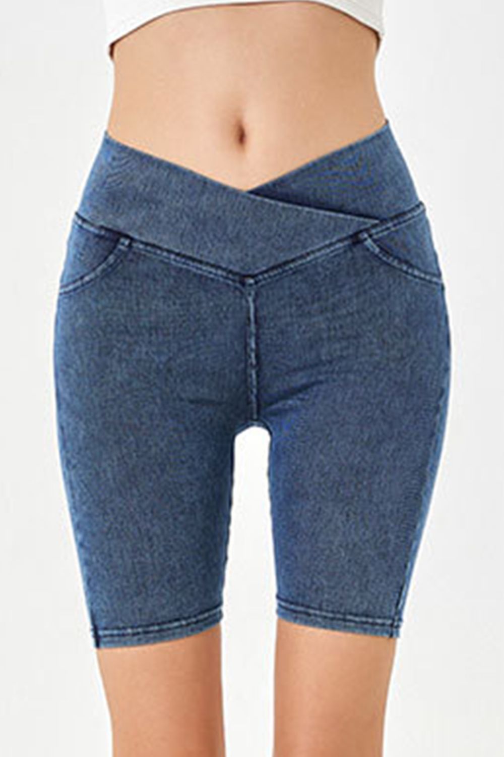 Basic Bae Asymmetrical Waist Denim Shorts with Pockets – product image 11